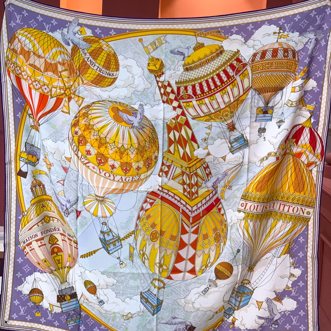 LV Double-Sided Shawl Scarf 135cm Purple Beige Cashmere 968786