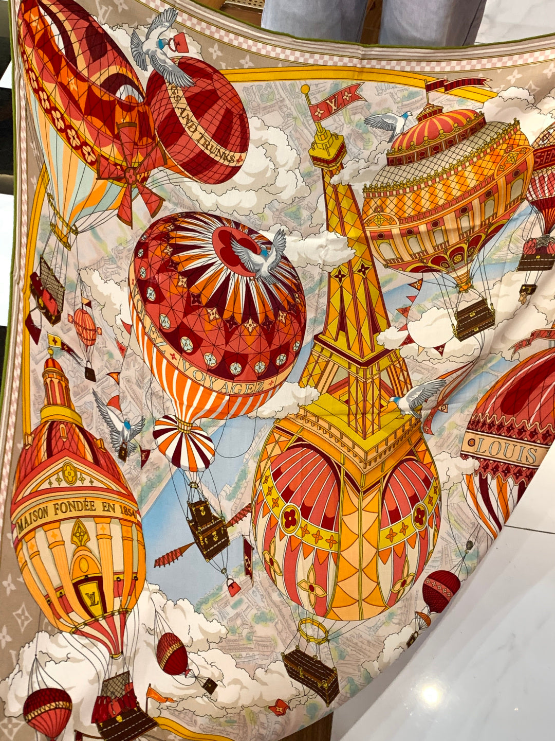 LV Double-Sided Shawl Scarf 135cm Orange Beige Cashmere 968788