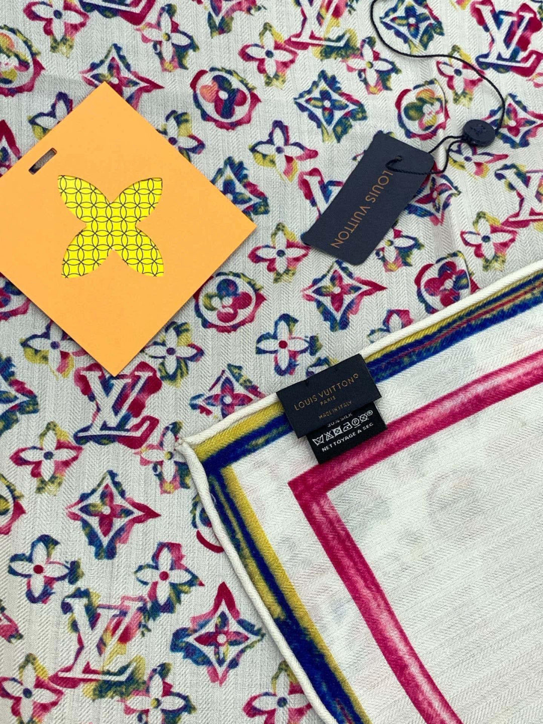 LV Double-Sided Shawl Scarf 135cm Ivory Pink Cashmere 968792