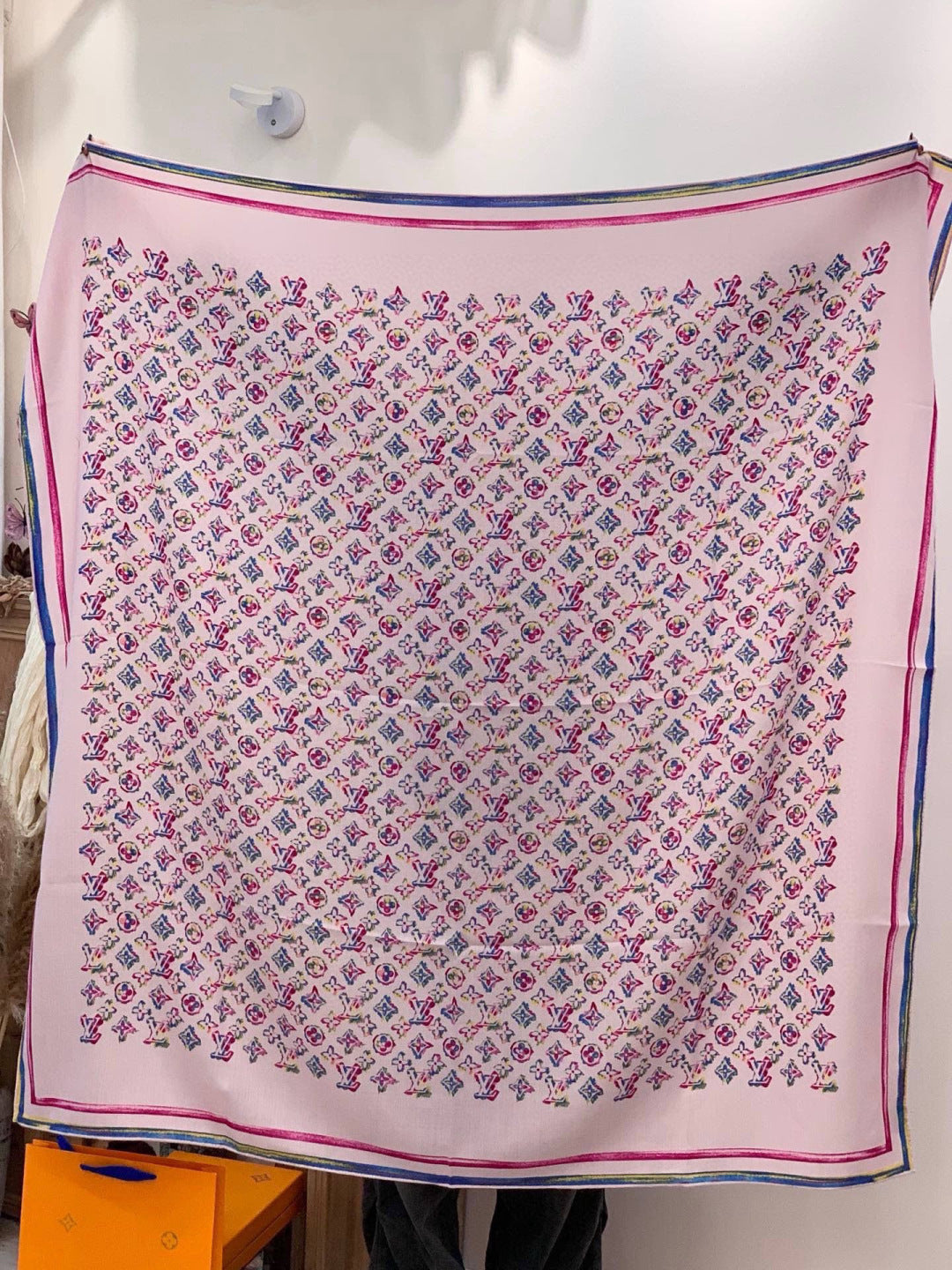 LV Double-Sided Shawl Scarf 135cm Light Pink Colorful Cashmere 968794