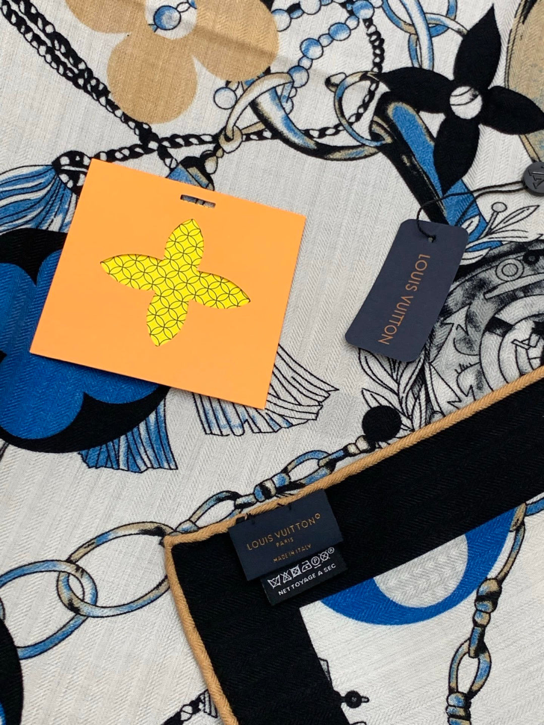 LV Latest Style Scarf 140cm Black Blue Cashmere 969239