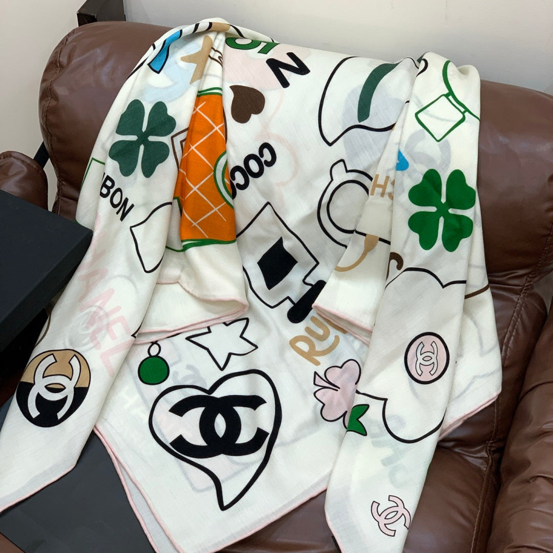 CC 25 Reversible Scarf 135cm White Green Cashmere 969245