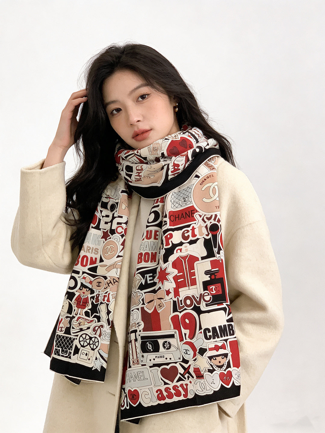 CC 25 Reversible Scarf 135cm Red Colorful Cashmere 969147