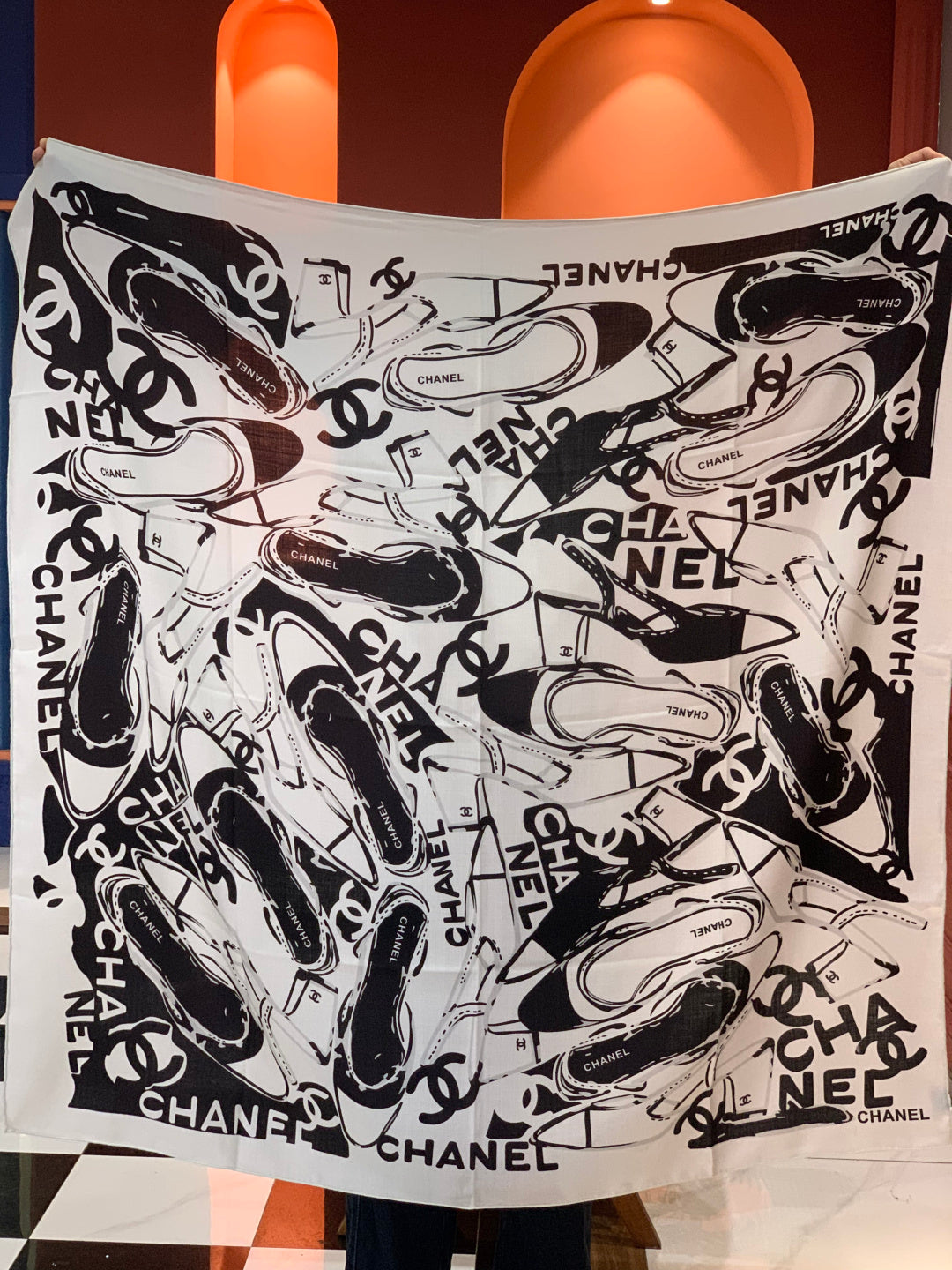 CC 25 Reversible Scarf 135cm Black White Cashmere 970901