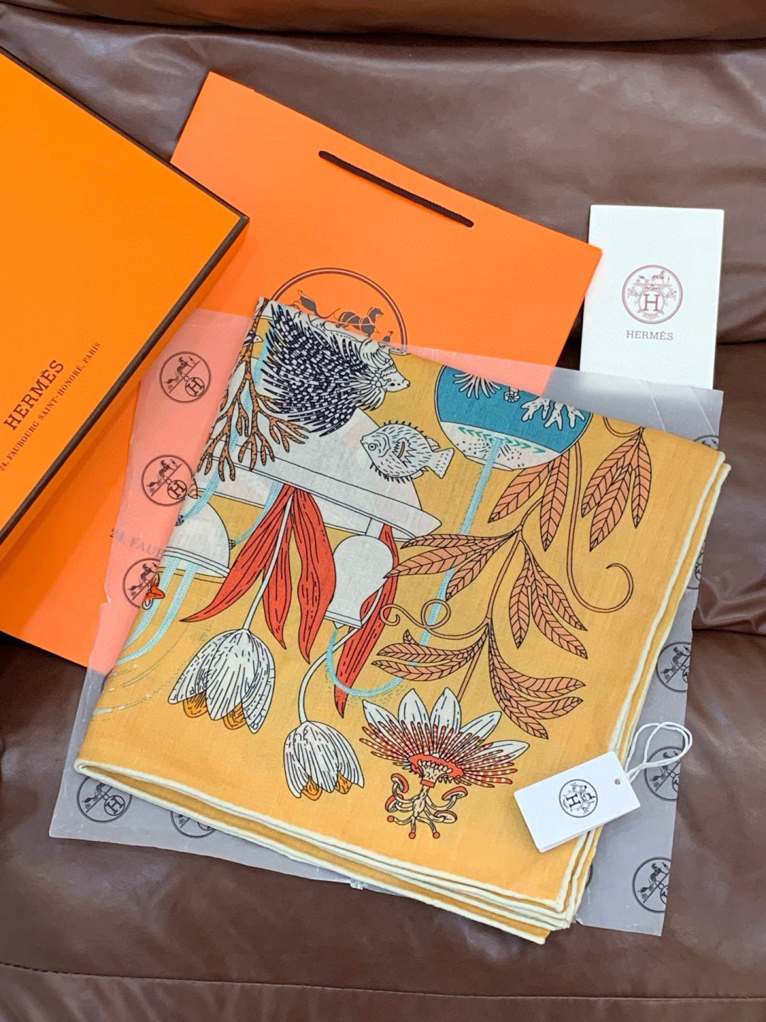 HM 25s Rainbow Scarf 140cm Yellow Colorful Cashmere Silk 970925