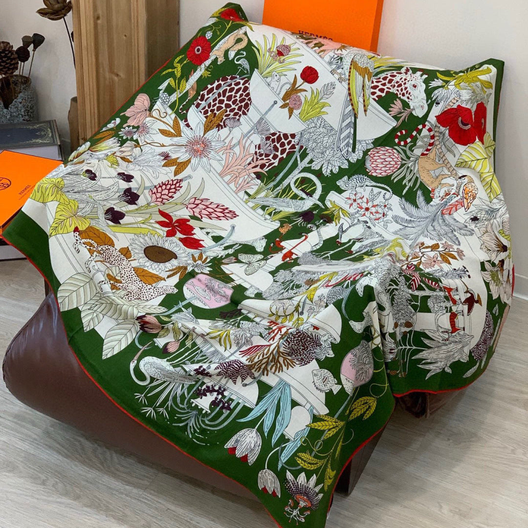 HM 25s Rainbow Scarf 140cm Green Colorful Cashmere Silk 970926