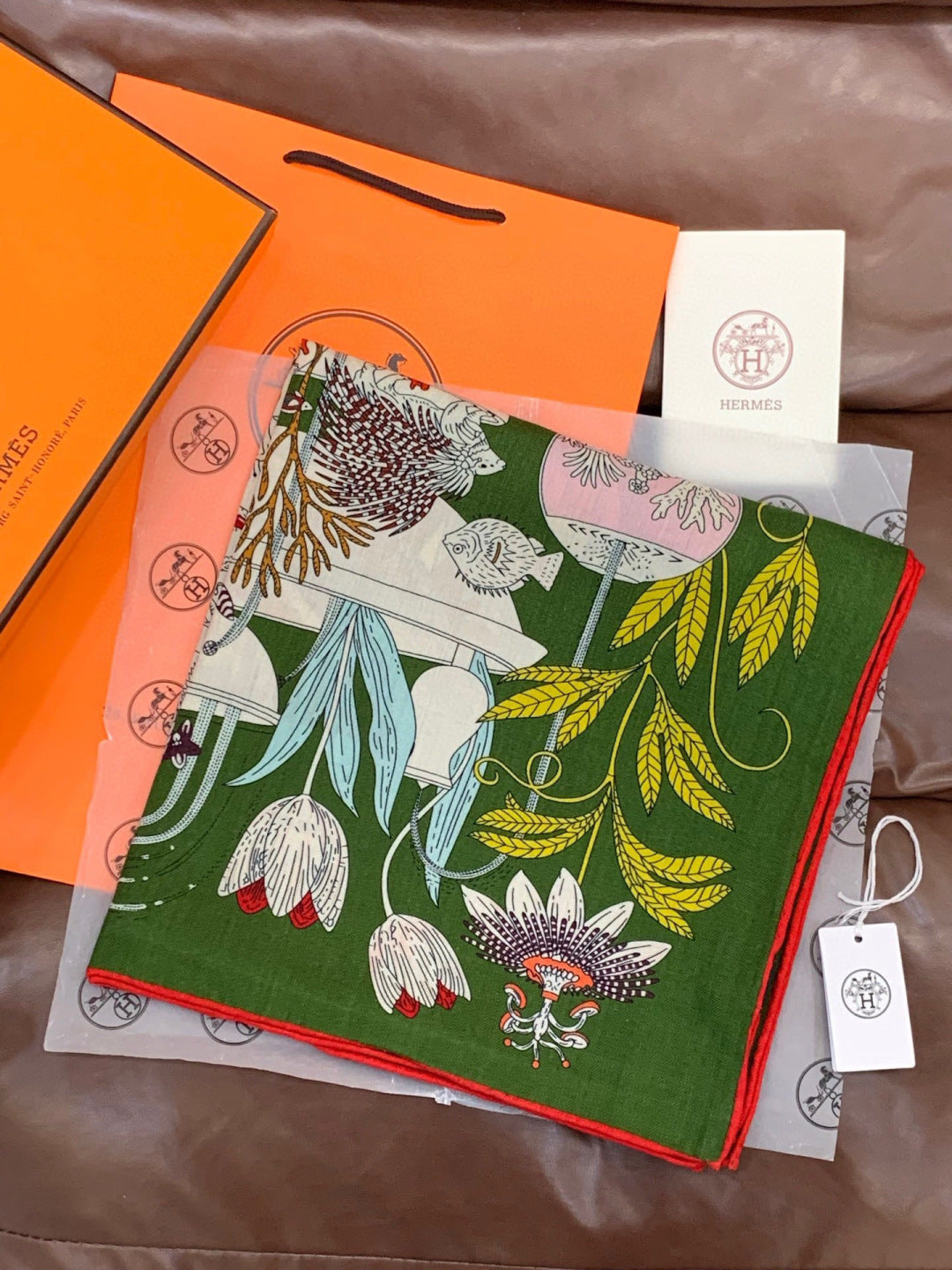 HM 25s Rainbow Scarf 140cm Green Colorful Cashmere Silk 970926