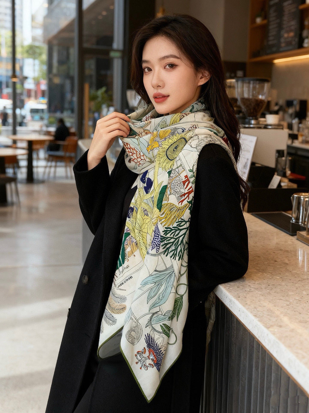 HM 25s Rainbow Scarf 140cm Beige Colorful Cashmere Silk 970927