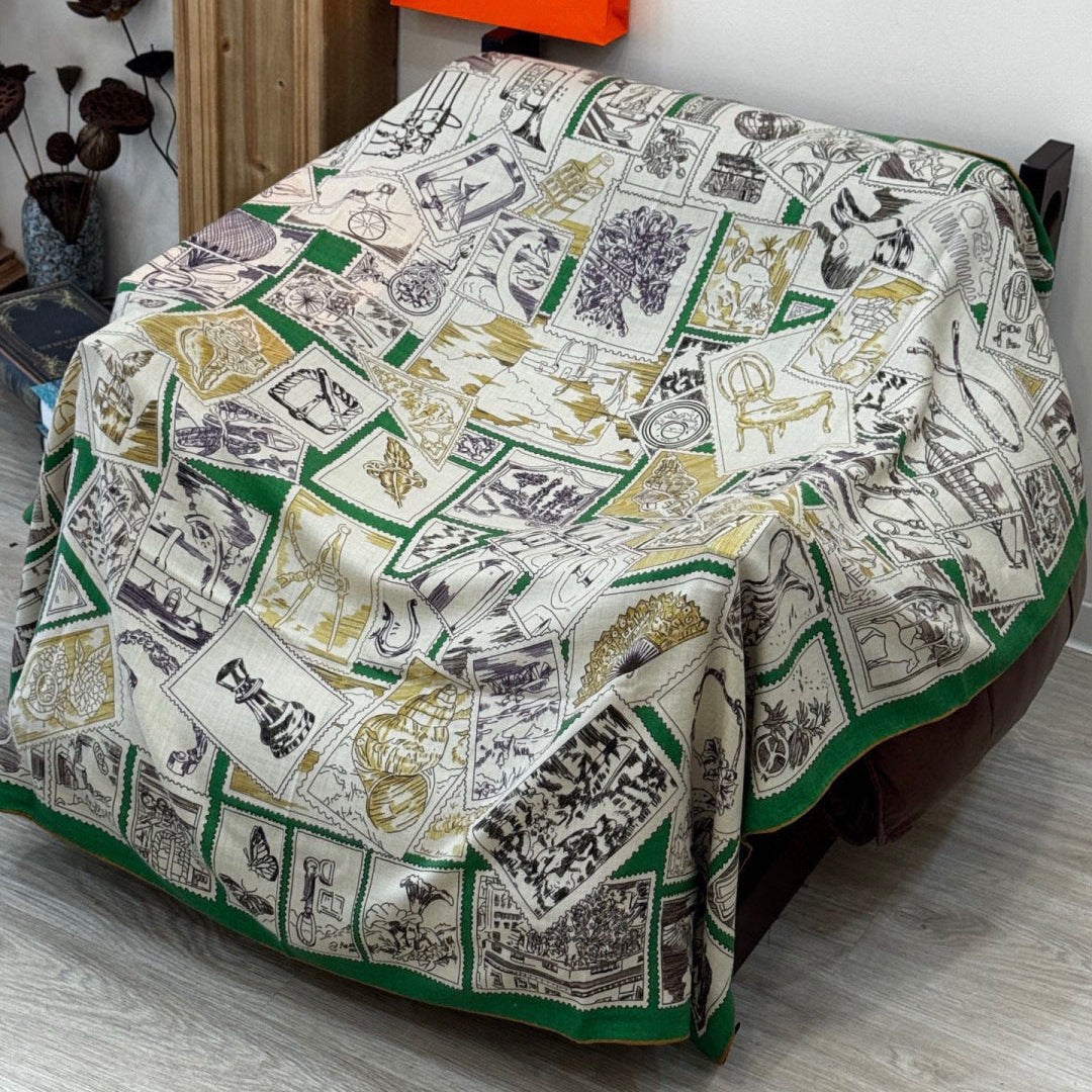 HM 25s Velvet Square Scarf 140cm Light Beige Green Cashmere Silk 970937