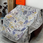 HM 25s Velvet Square Scarf 140cm Blue White Black Cashmere Silk 970939