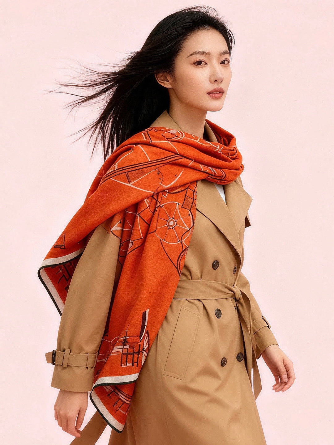 HM 25s Amazing Reversible Scarf 140cm Orange Cashmere Silk 970958