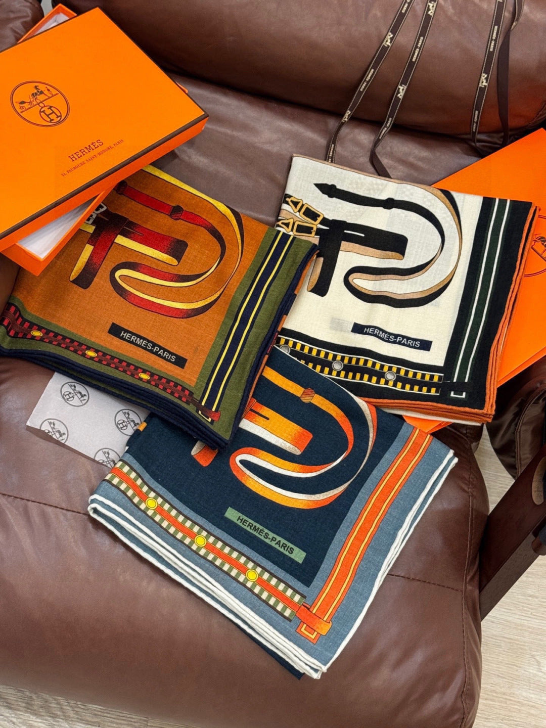 HM 25s Equestrianism Scarf 140cm Navy Blue Cashmere Silk 970961