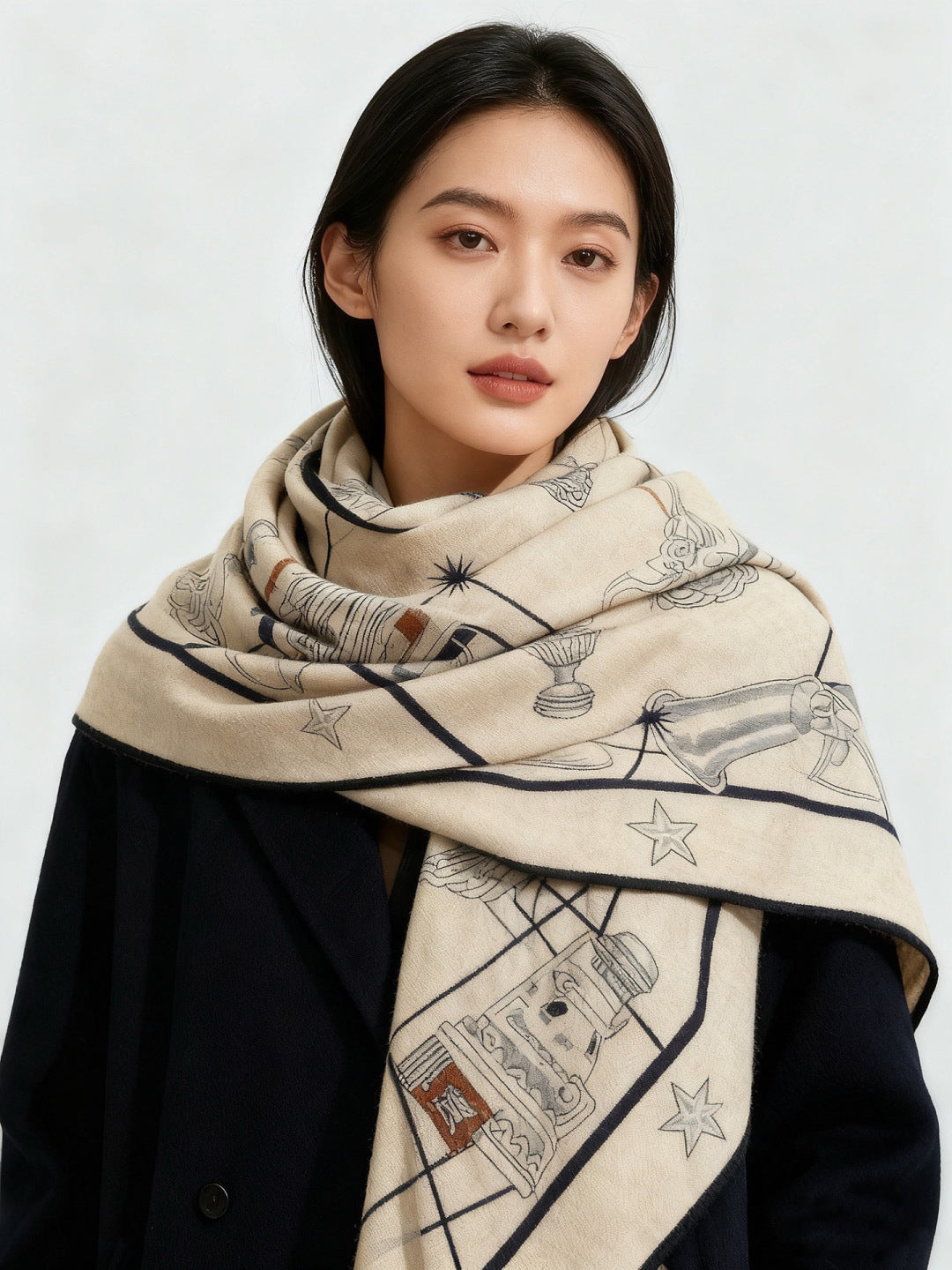 HM Starry Night Chorus Scarf 140cm Light Beige Cashmere 970969