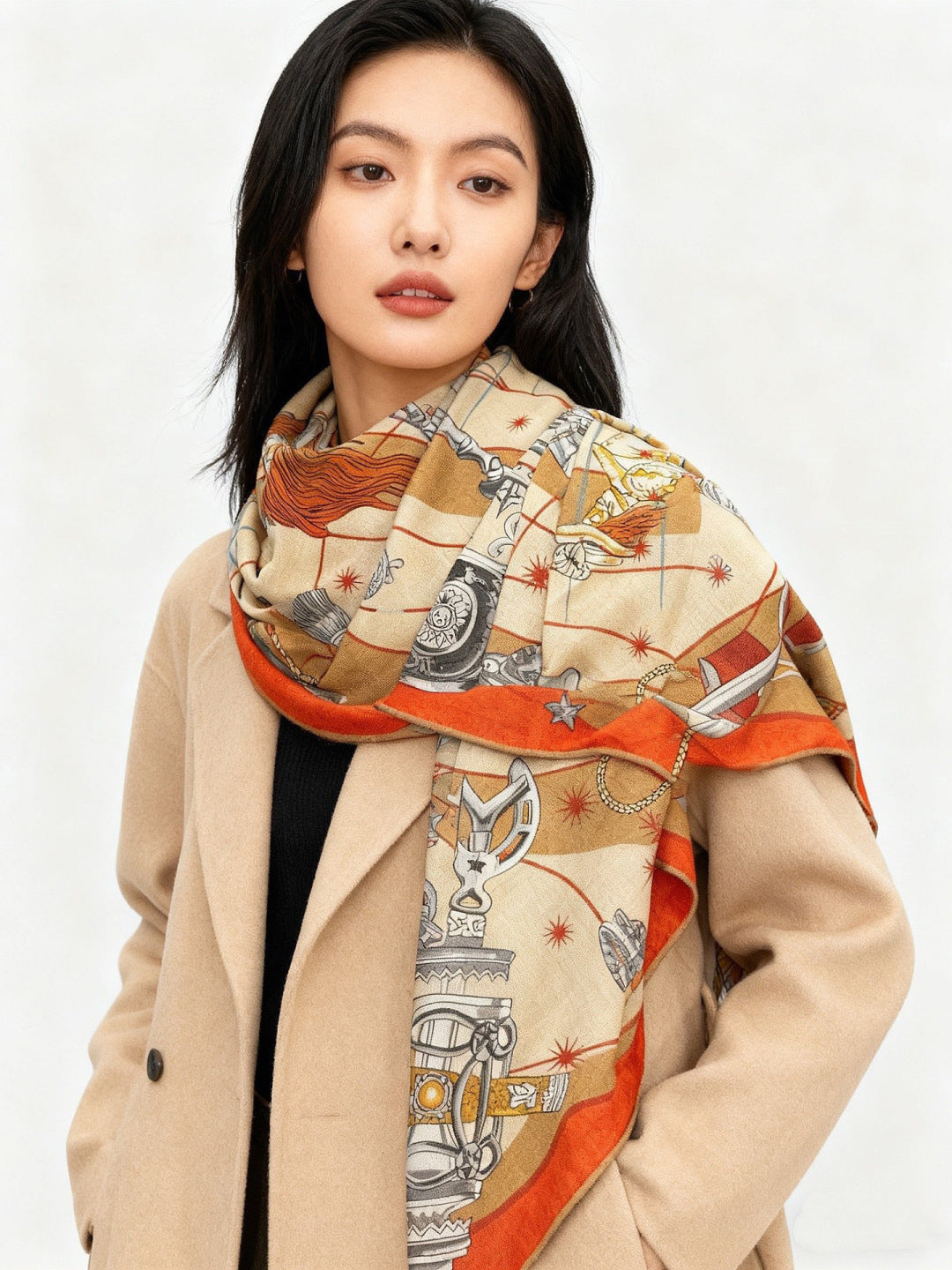 HM Starry Night Chorus Scarf 140cm Beige Orange Cashmere 970973