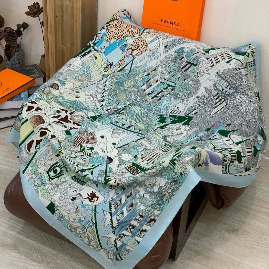 HM 25s The King Scarf 140cm Blue Black Cashmere 973040