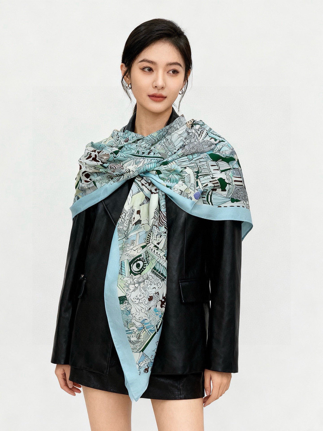 HM 25s The King Scarf 140cm Blue Black Cashmere 973040