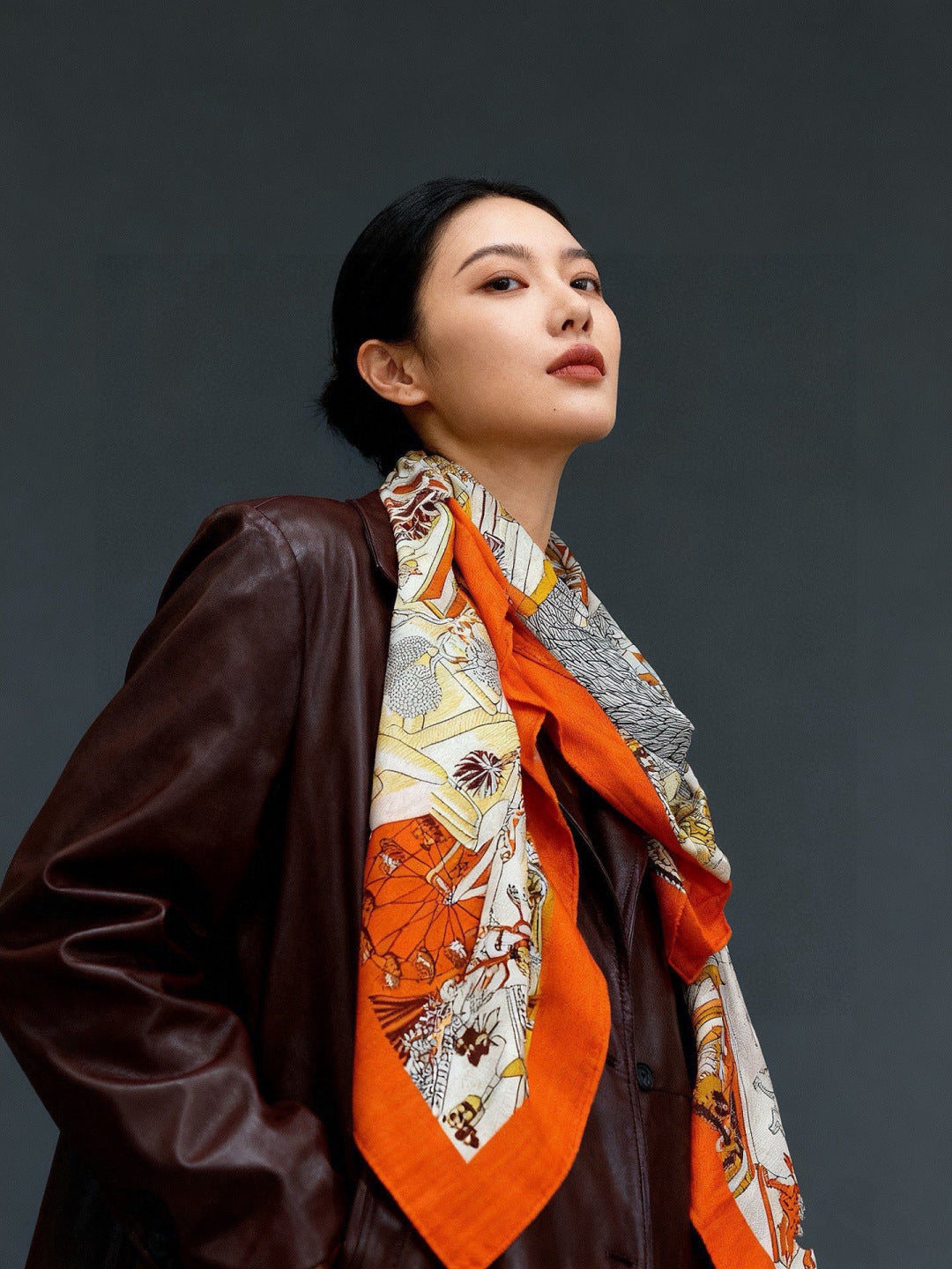 HM 25s The King Scarf 140cm Orange Multicolor Cashmere 973041