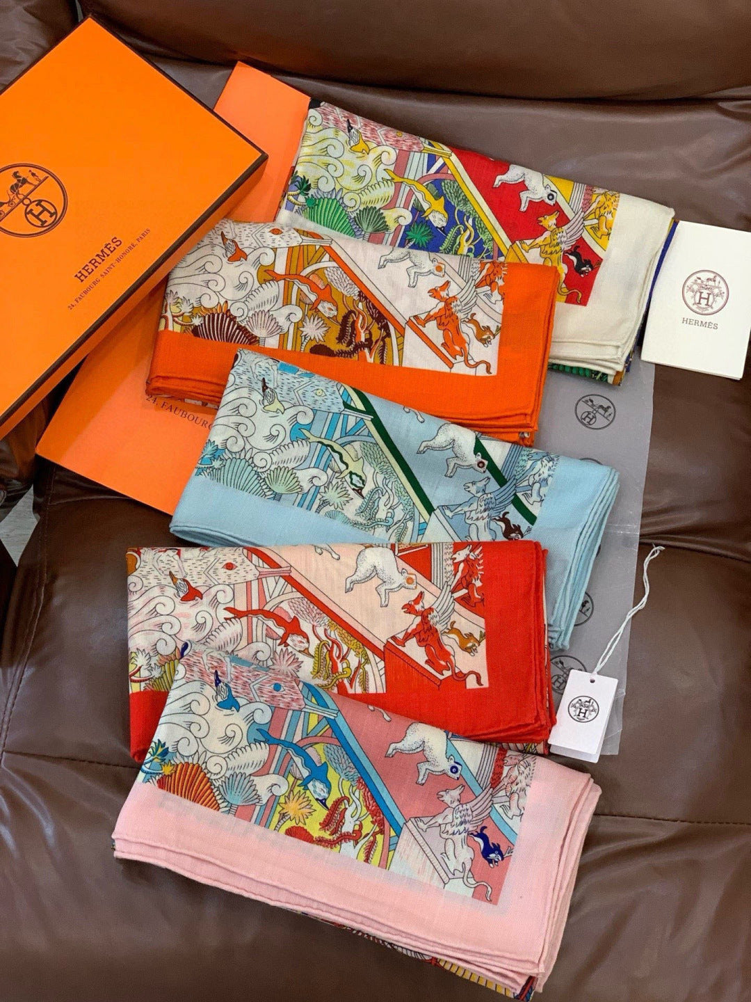 HM 25s The King Scarf 140cm Orange Multicolor Cashmere 973041