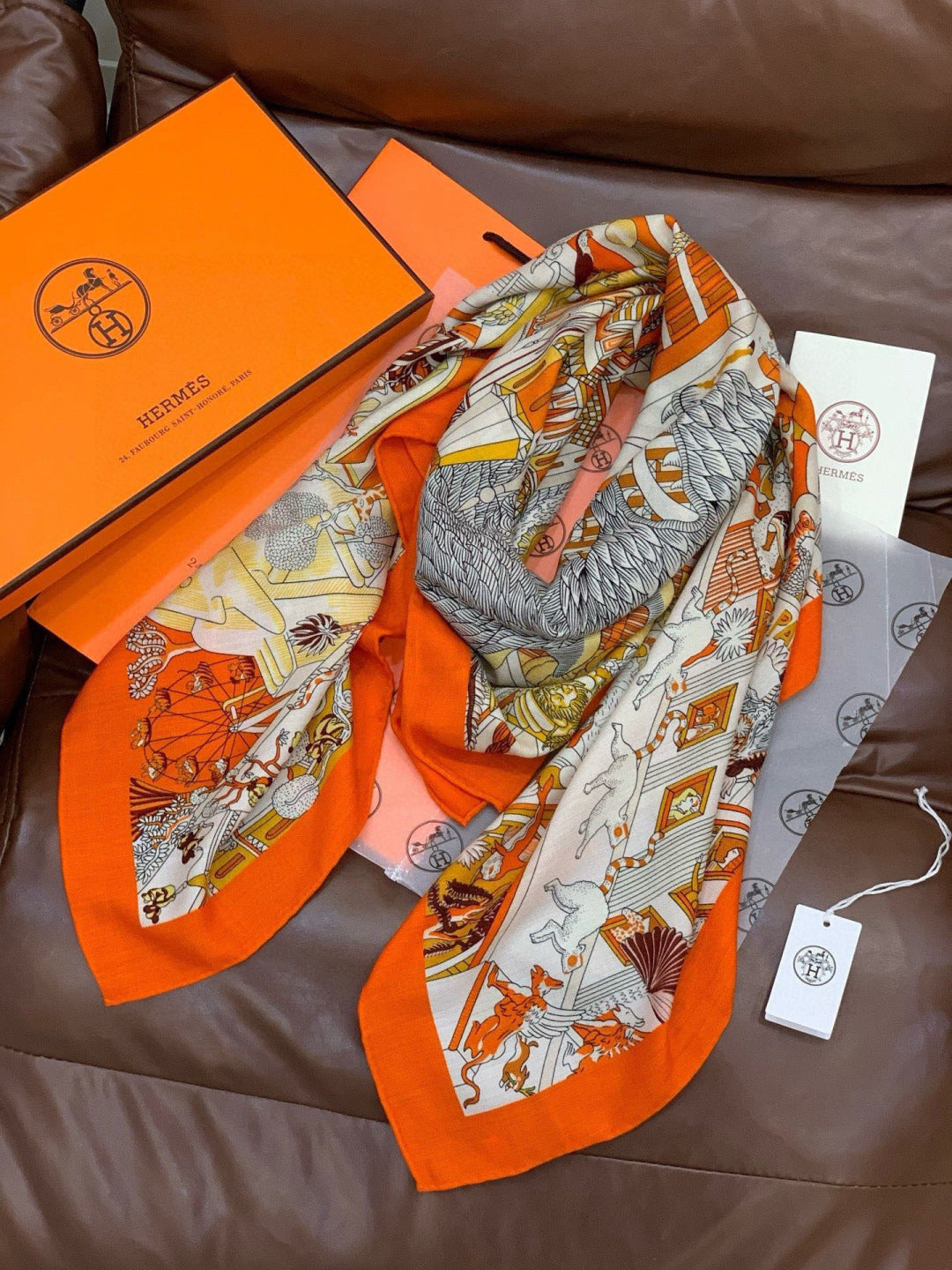 HM 25s The King Scarf 140cm Orange Multicolor Cashmere 973041