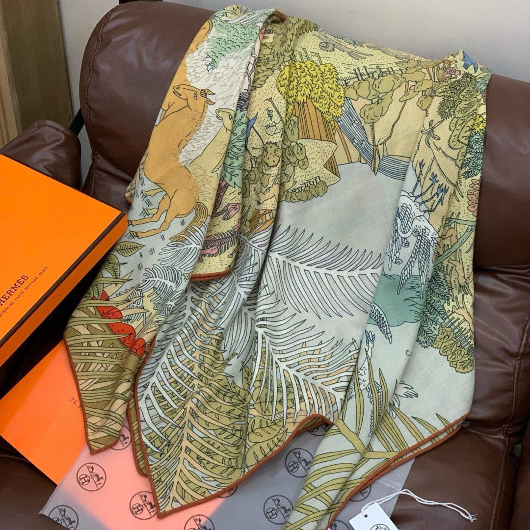 HM 25s The King Scarf 140cm Green Pink Cashmere 973043