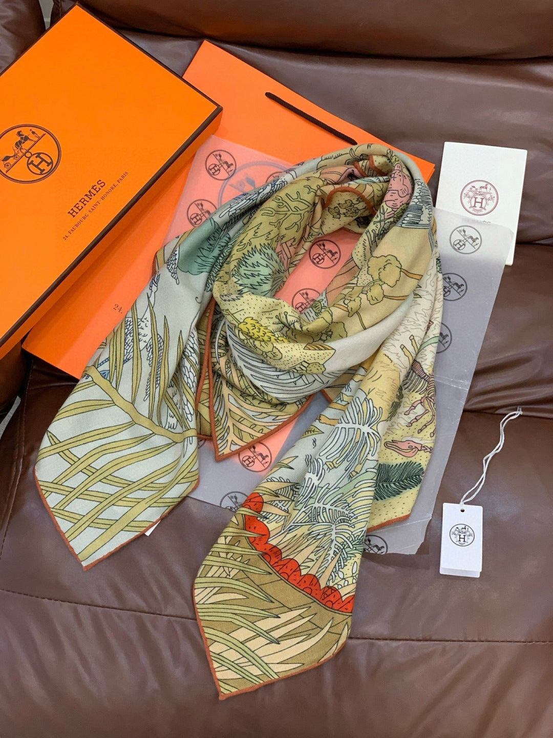 HM 25s The King Scarf 140cm Green Pink Cashmere 973043