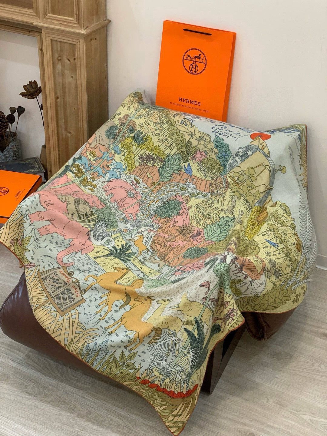 HM 25s The King Scarf 140cm Green Pink Cashmere 973043