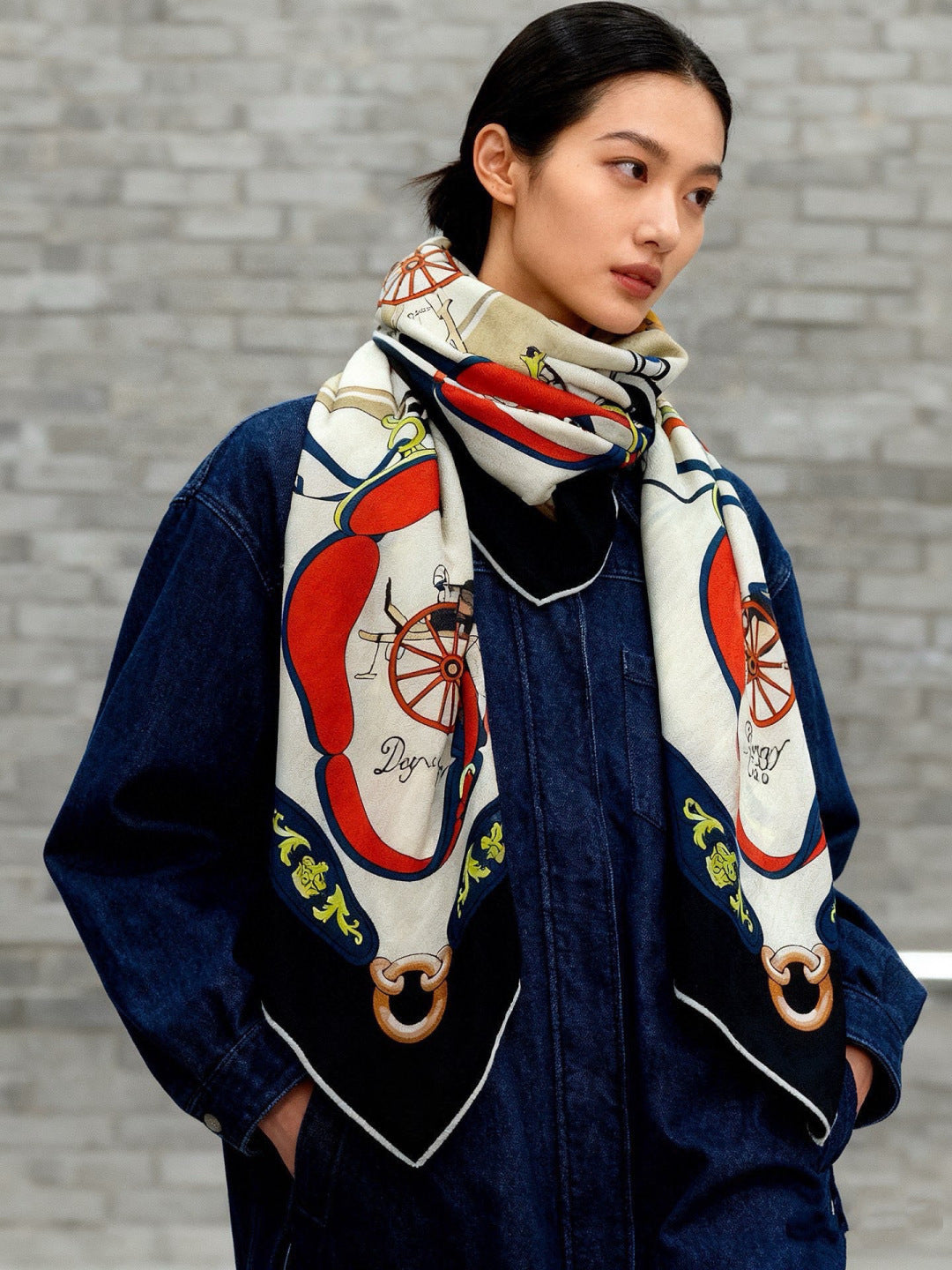 HM 25s The King Scarf 140cm Black White Colorful Cashmere 973051