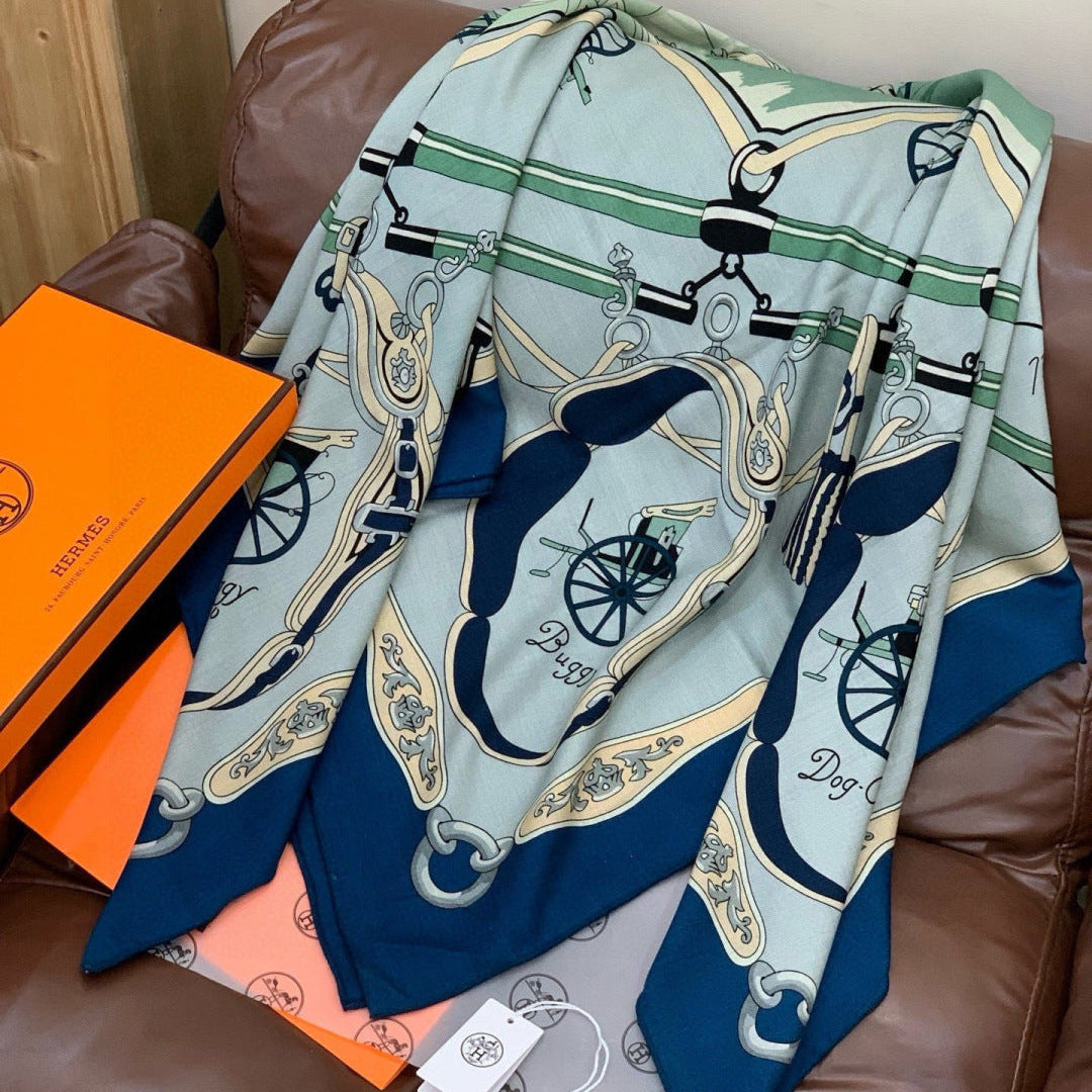 HM 25s The King Scarf 140cm Blue Colorful Cashmere 973052