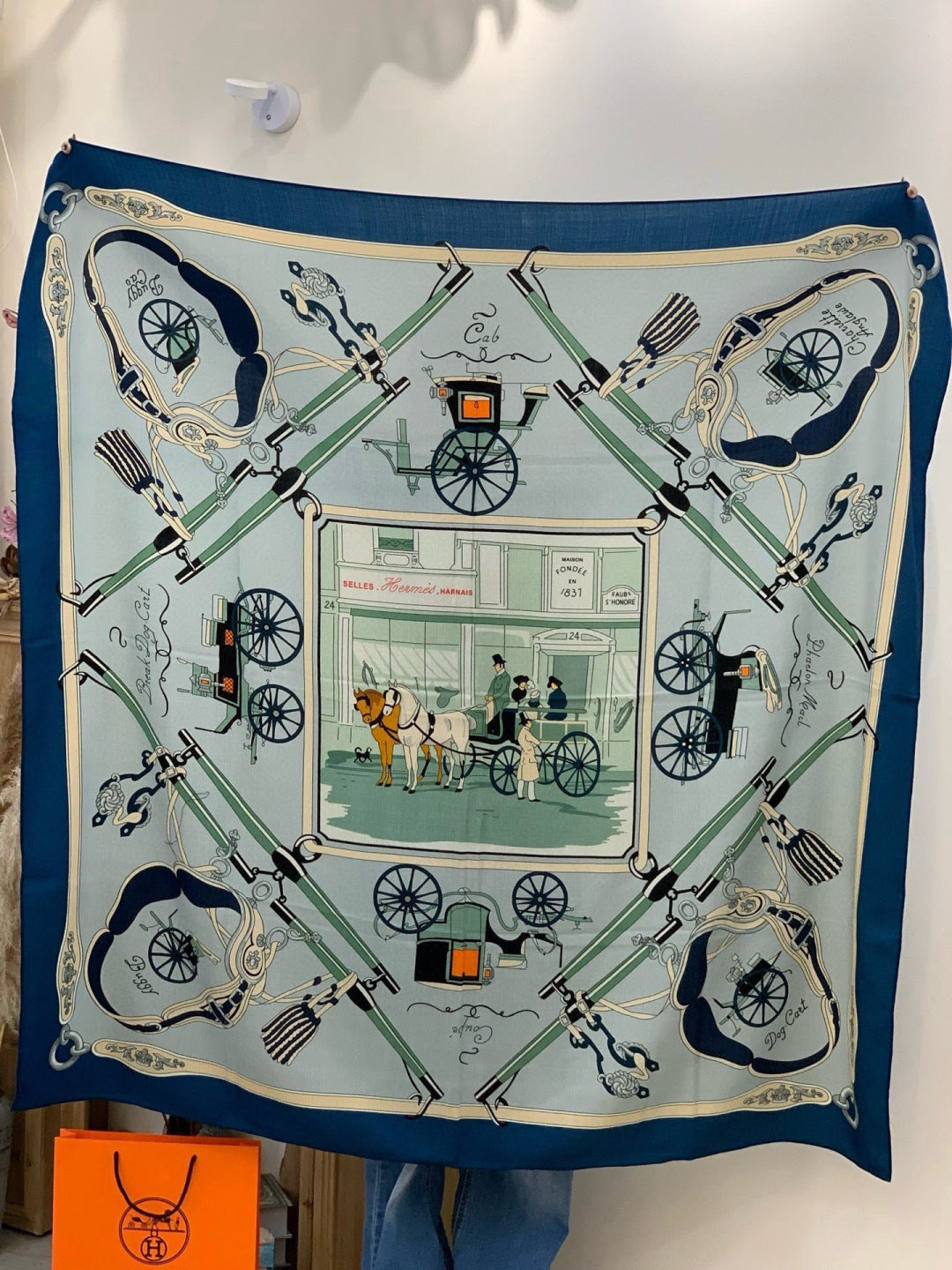 HM 25s The King Scarf 140cm Blue Colorful Cashmere 973052