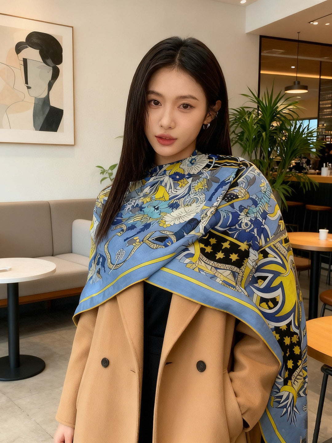 HM 25s The King Scarf 140cm Black Blue Cashmere 973053