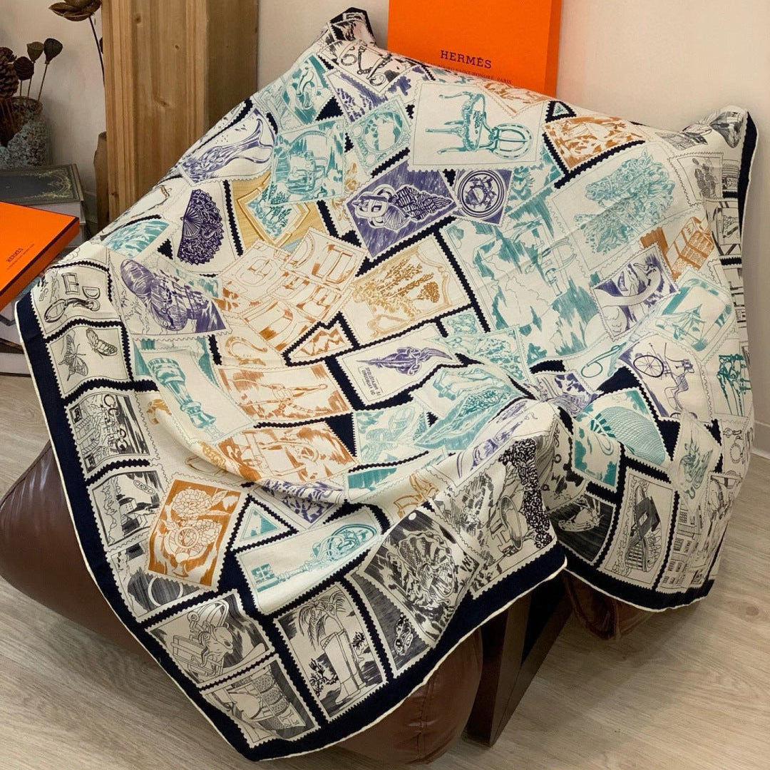 HM 25s Scarf 140cm Black Light Blue Cashmere 973061