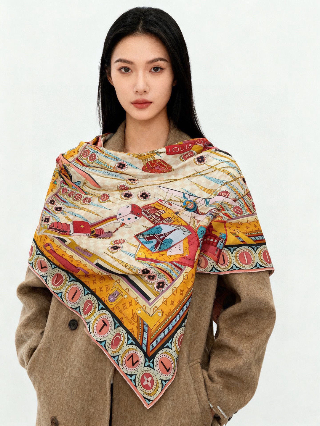 LV Double-sided Scarf 135cm Multicolor Silk Cashmere 973069