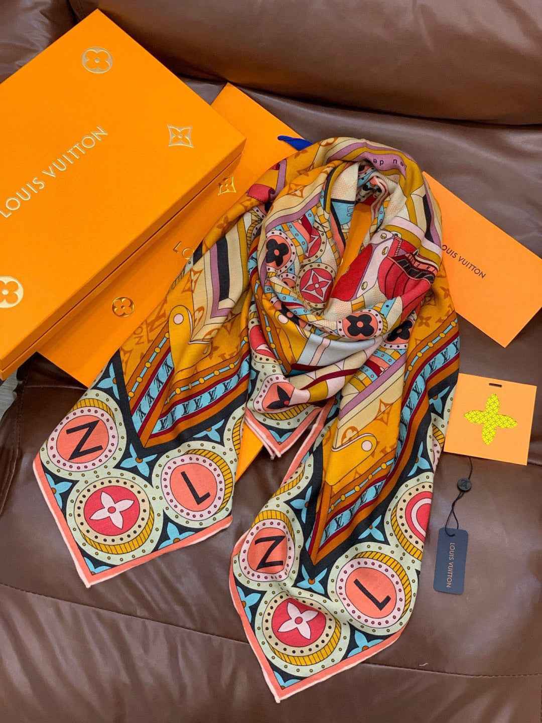 LV Double-sided Scarf 135cm Multicolor Silk Cashmere 973069