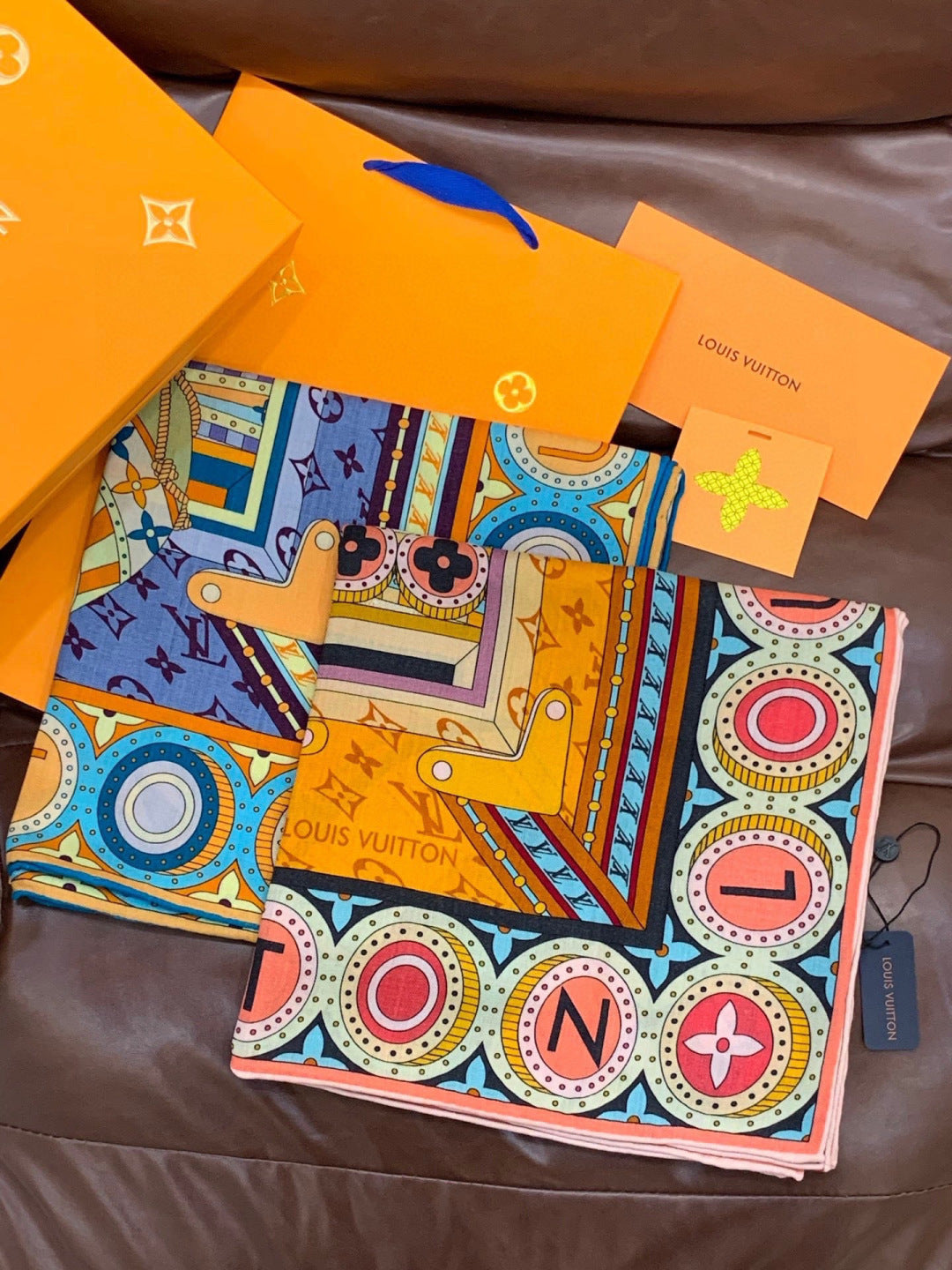 LV Double-sided Scarf 135cm Multicolor Silk Cashmere 973069