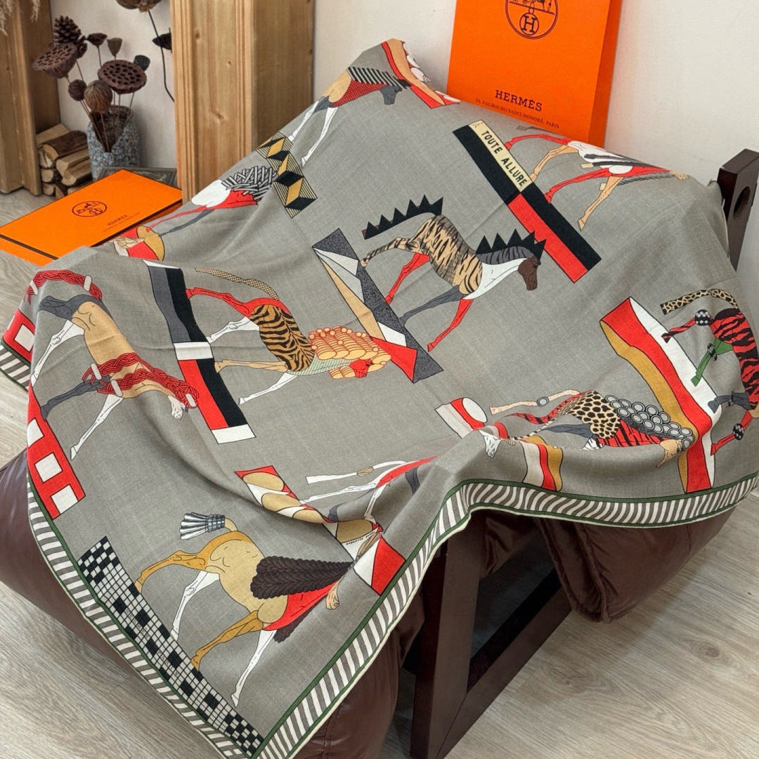 HM 25s Scarf 140cm Gray Colorful Cashmere 973081