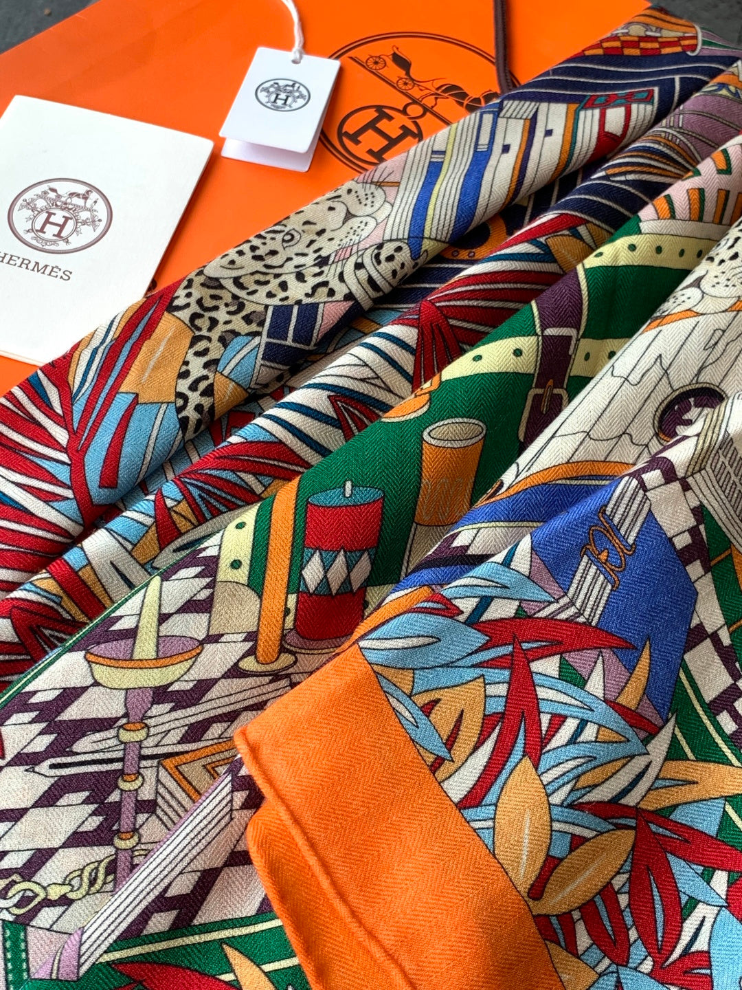 HM 25s Reversible Scarf 140cm Orange Blue Cashmere 976227