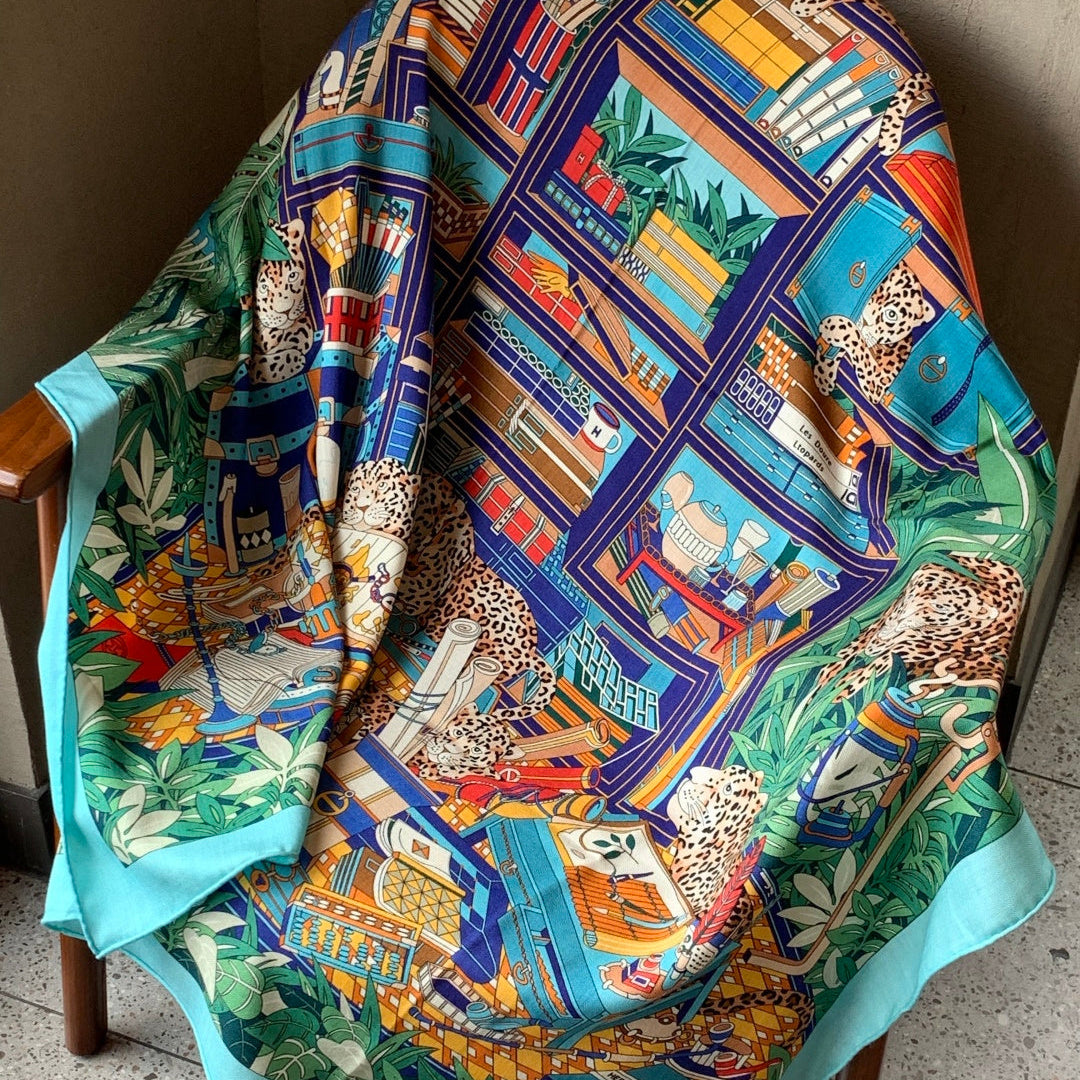 HM 25s Reversible Scarf 140cm Green Blue Cashmere 976229