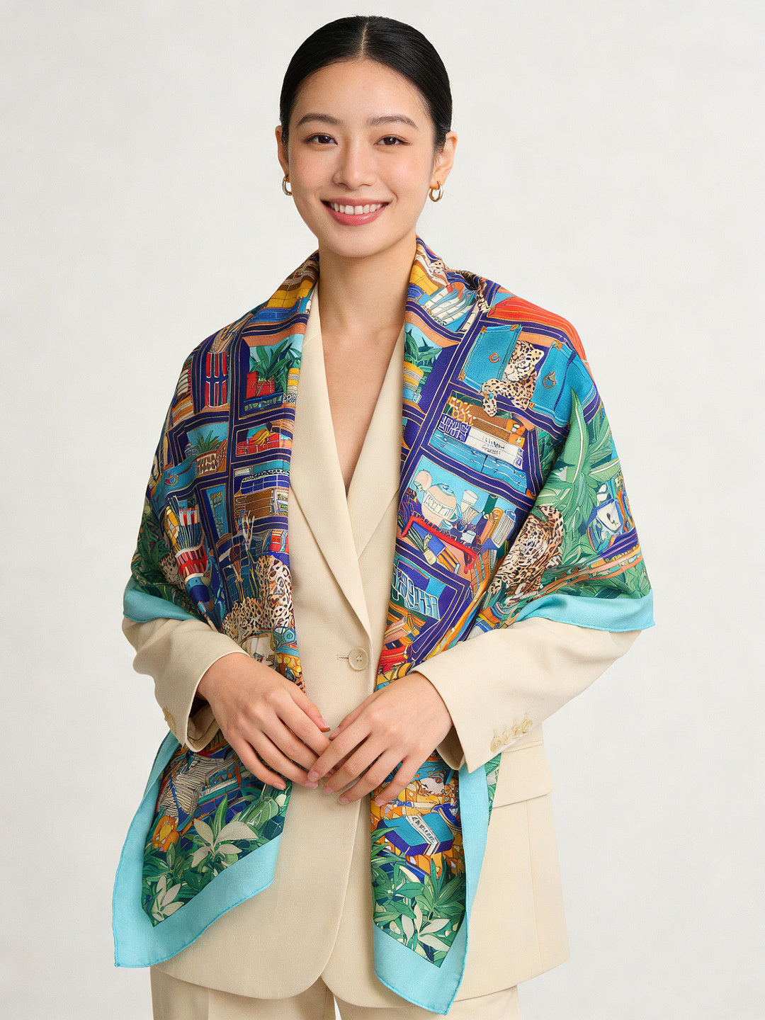 HM 25s Reversible Scarf 140cm Green Blue Cashmere 976229