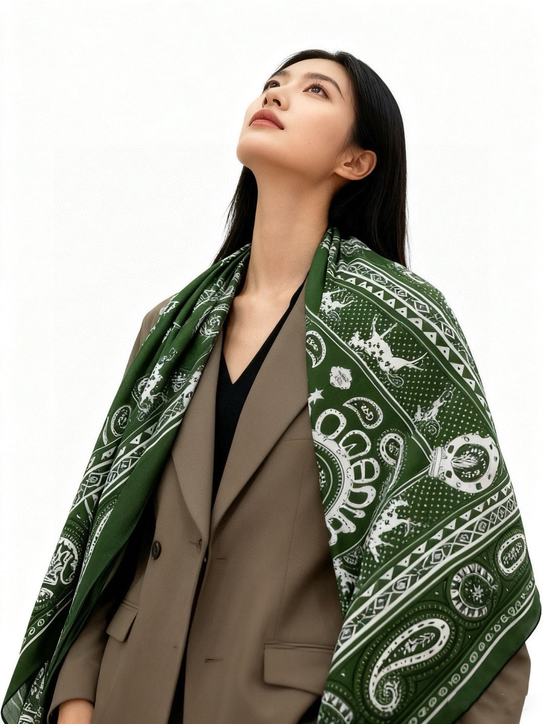 HM 25s Reversible Scarf 140cm Green Cashmere 976273