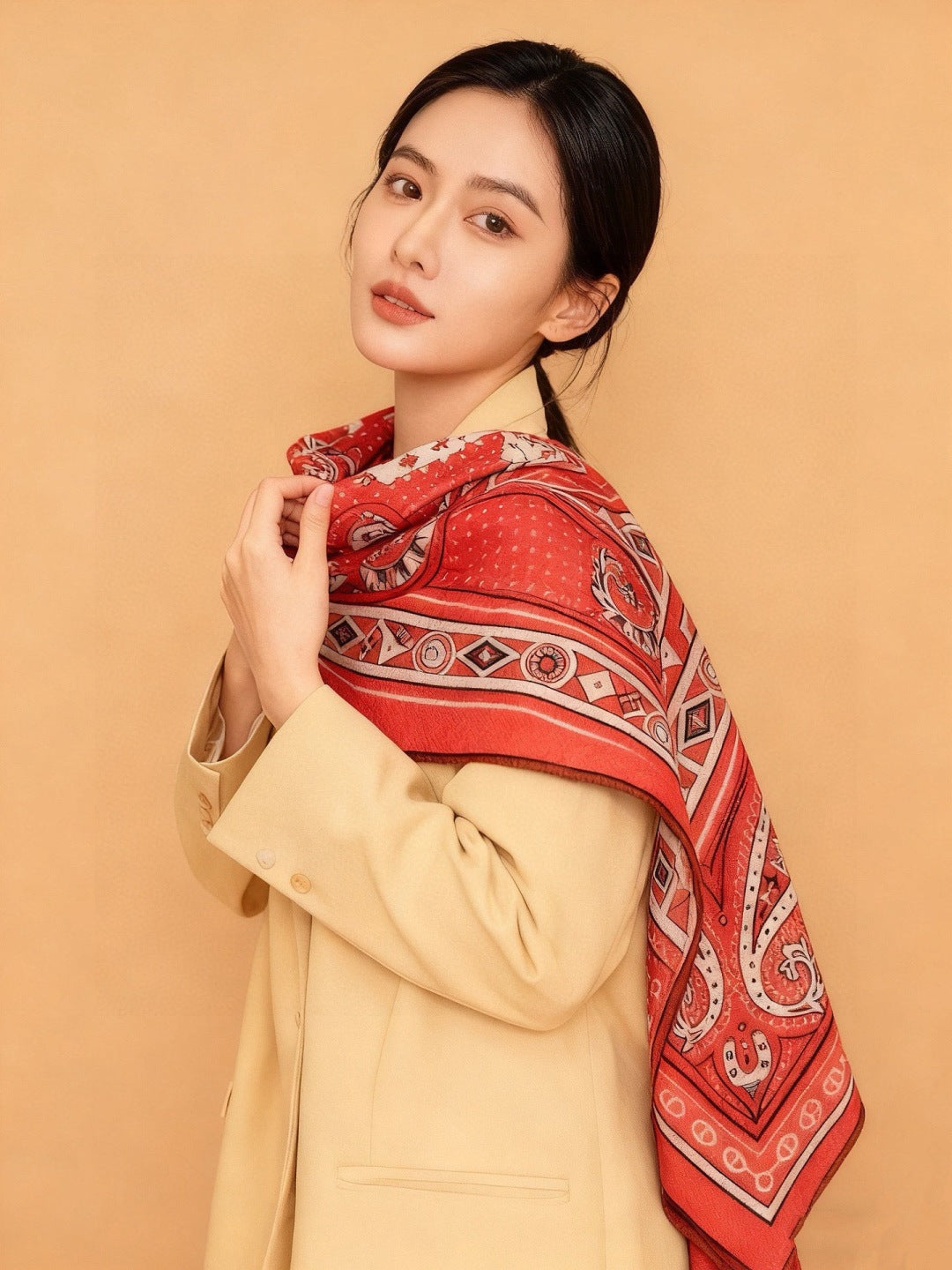 HM 25s Reversible Scarf 140cm Red Cashmere 976275