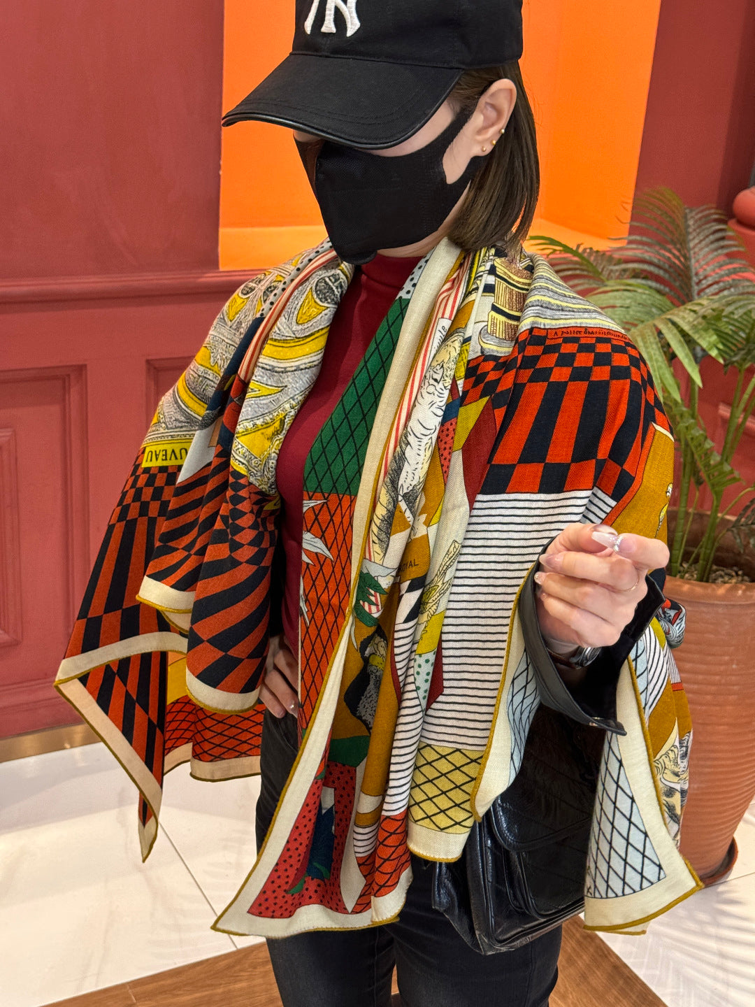 HM 25s Reversible Scarf 140cm Beige Red Cashmere 976277