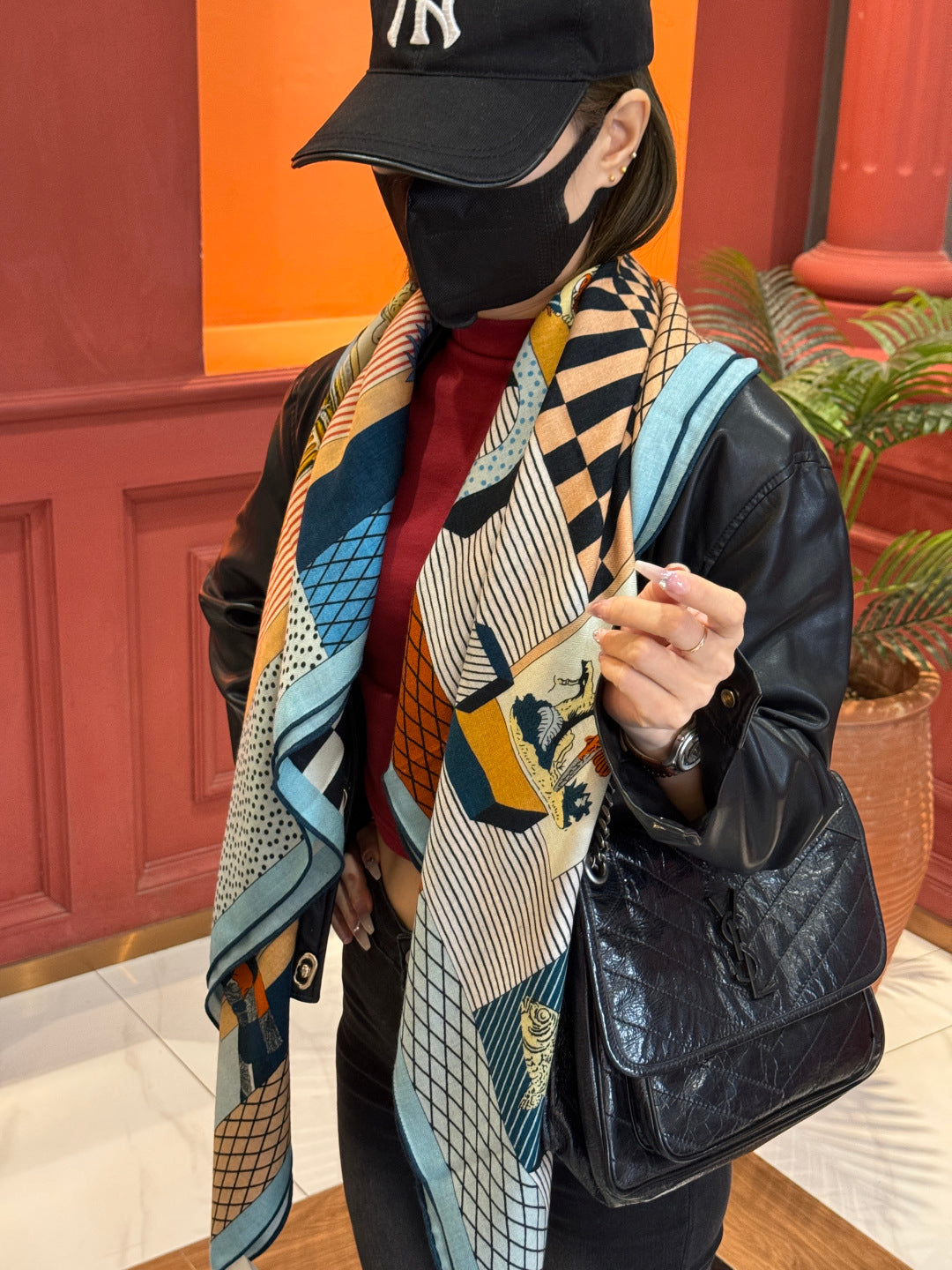 HM 25s Reversible Scarf 140cm Blue Beige Cashmere 976279