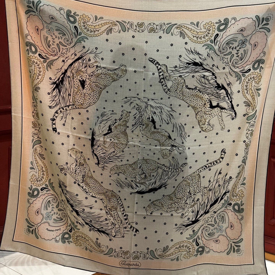 HM 25s Jungle Love Scarf 140cm Beige Black Cashmere 976289