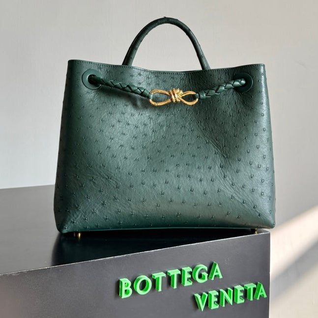 Bottega Veneta 2026 Andiamo Bag Dark Green Ostrich Leather
