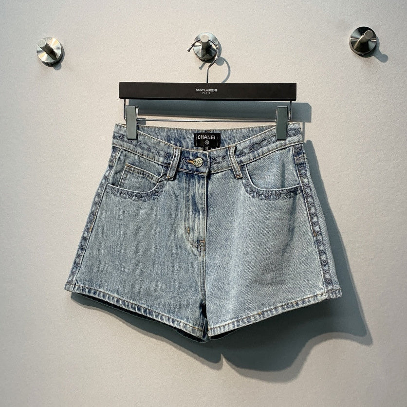 Chanel 2026 High-Waisted Denim Short Blue Cotton 350944