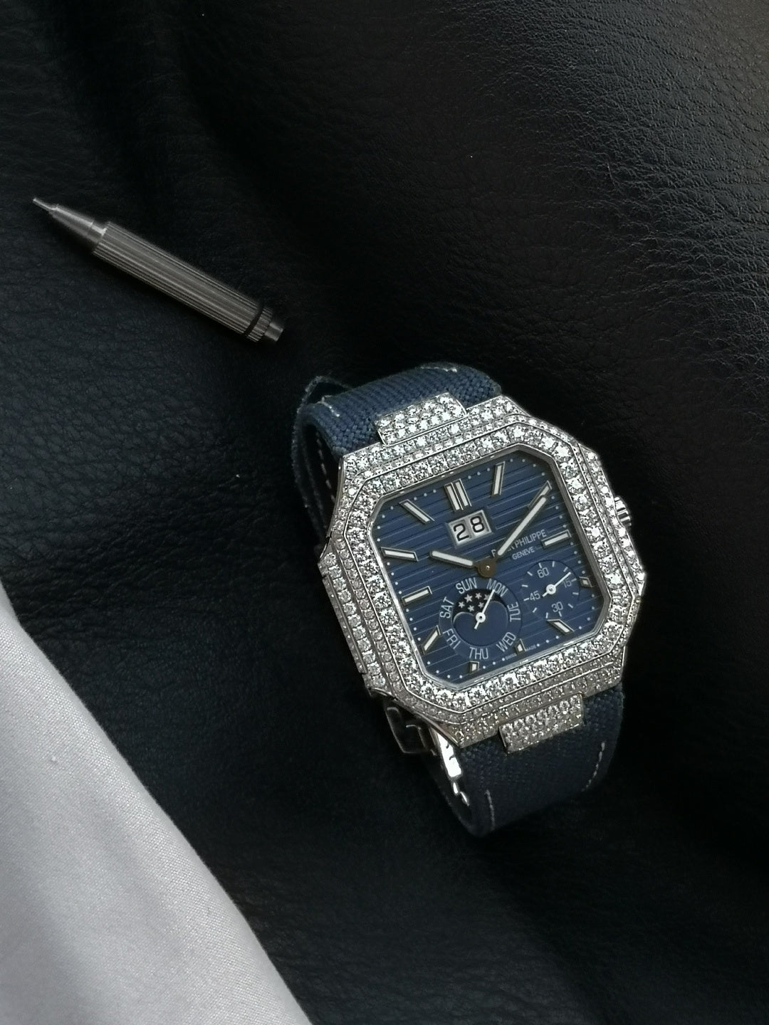 Patek Philippe Cubitus 45mm Diamond Case Blue Fabric Strap