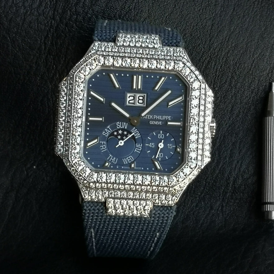 Patek Philippe Cubitus 45mm Diamond Case Blue Fabric Strap