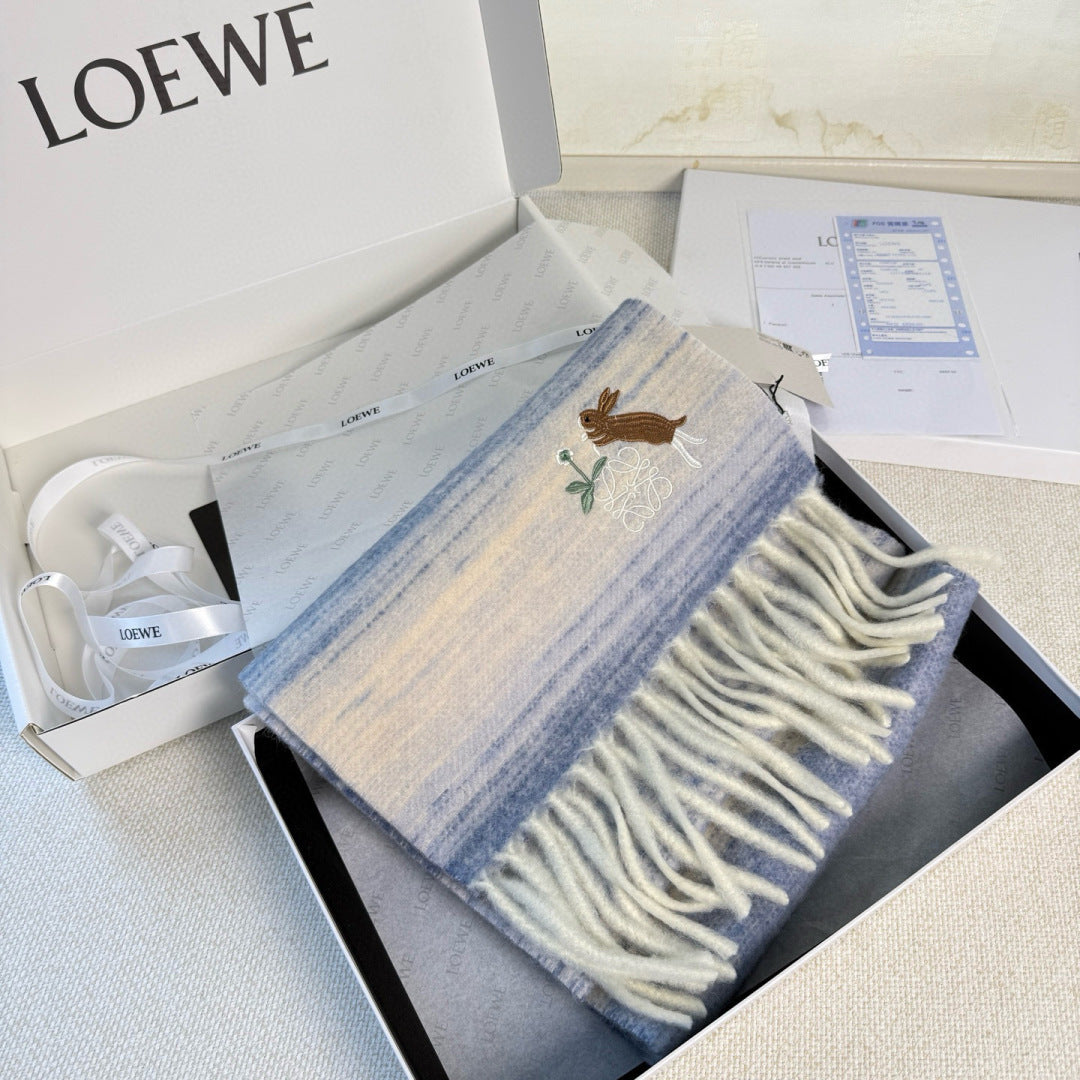 Loewe Scarf 180CM Blue White Cashmere 968376