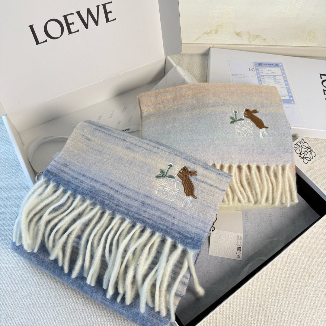 Loewe Scarf 180CM Blue White Cashmere 968376