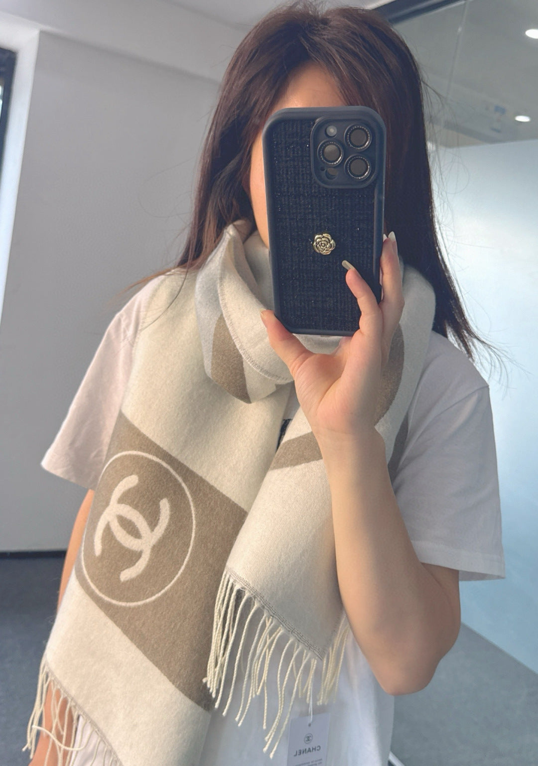 CC 25 Scarf 200cm White Brown Lambswool 968388